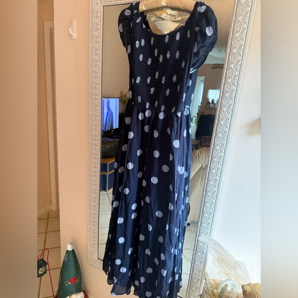 Free People Ultraviolet Maxi Dress  Navy and White Polka Dot NWOT
